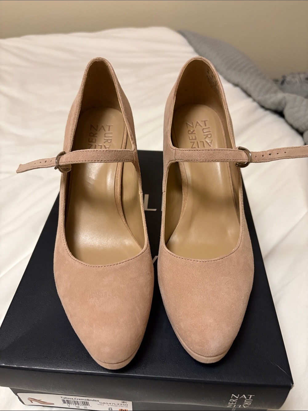 Naturalizer Blush Suede Mary Jane Heels with Ankle Strap